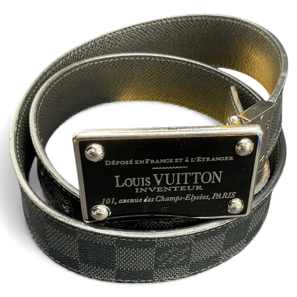 Louis Vuitton Inventeur Damier Graphite Canvas Belt with Logo Plate